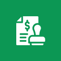 Document with dollar sign and stamp icon.